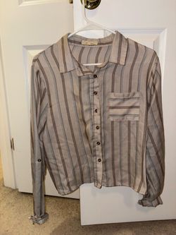 Slightly Cropped Thin Striped Button Down Blouse