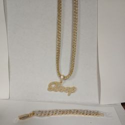 Nice Men's Bling Hip Hop Chain With MATCHING BRACELET 