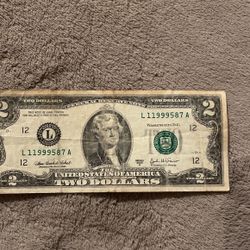 Currency Two Dollar Note 2$