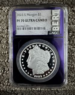 2023 S Morgan NGC PF70 Ultra Cameo Bert slab purple core