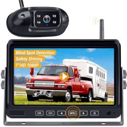 Wireless Backup Camera for RV and Trailer  1080P HD, Night Vision, IP69 Waterproof  Easy Install, 7-Inch Display, 4-Channel, Blind Spot Detection, Com