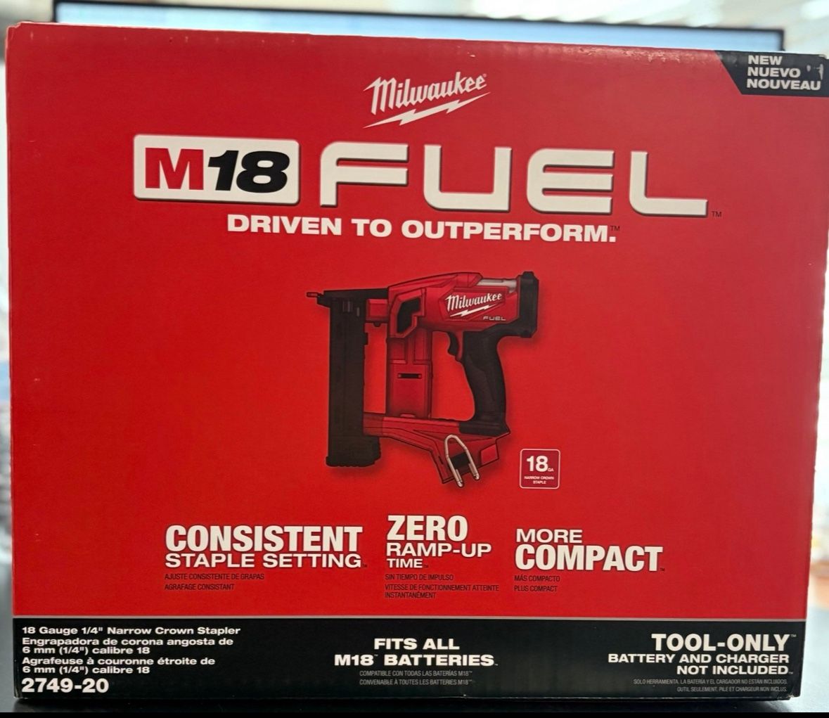 Milwaukee M18 FUEL 18 gauge narrow crown stapler (tool only)