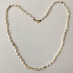 Vintage Baroque Irregular Rice Pearl Necklace, New 14k Gold Plated Clasp