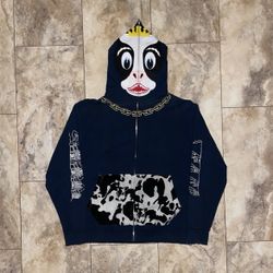 2008 Bape By A Bathing Ape Holstein Cow Full Zip Hoodie Navy Large
