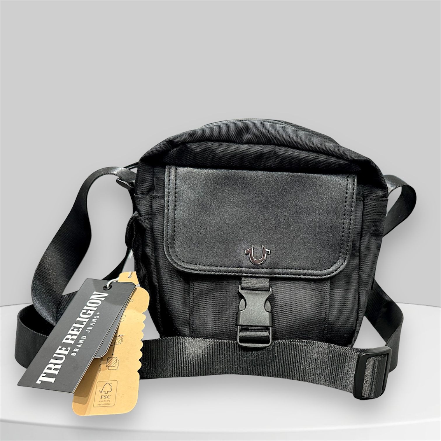 True Religion Crossbody Bag Men's Black Water Bottle Day Pack Travel