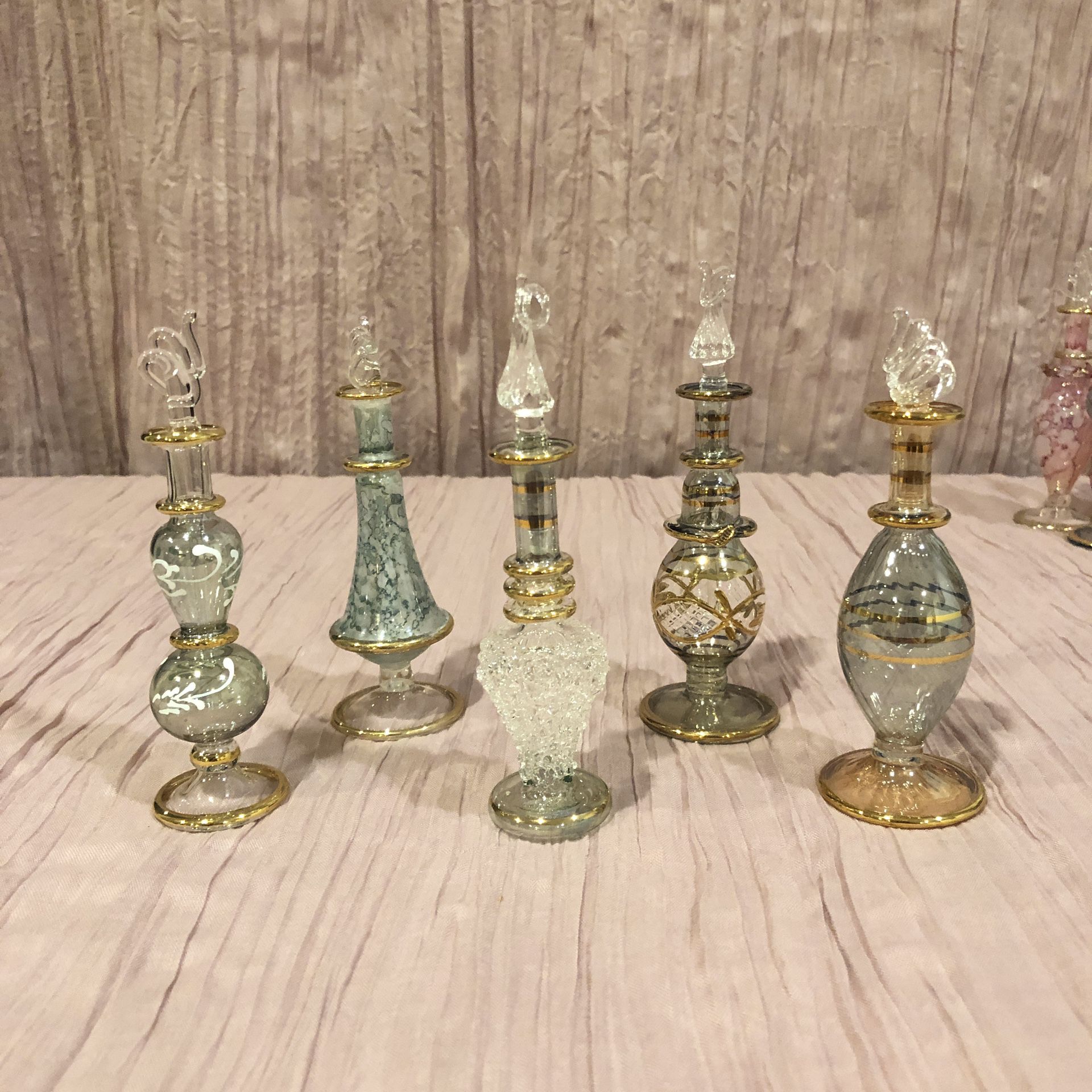 Egyptian Blown Glass Mini Perfume Bottles - TEAL set