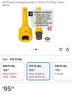 Aff torque limiting extension 1”drive 475ft lbs