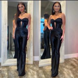 Twisted Strapless Cutout Corset Straight Leg Party Jumpsuit