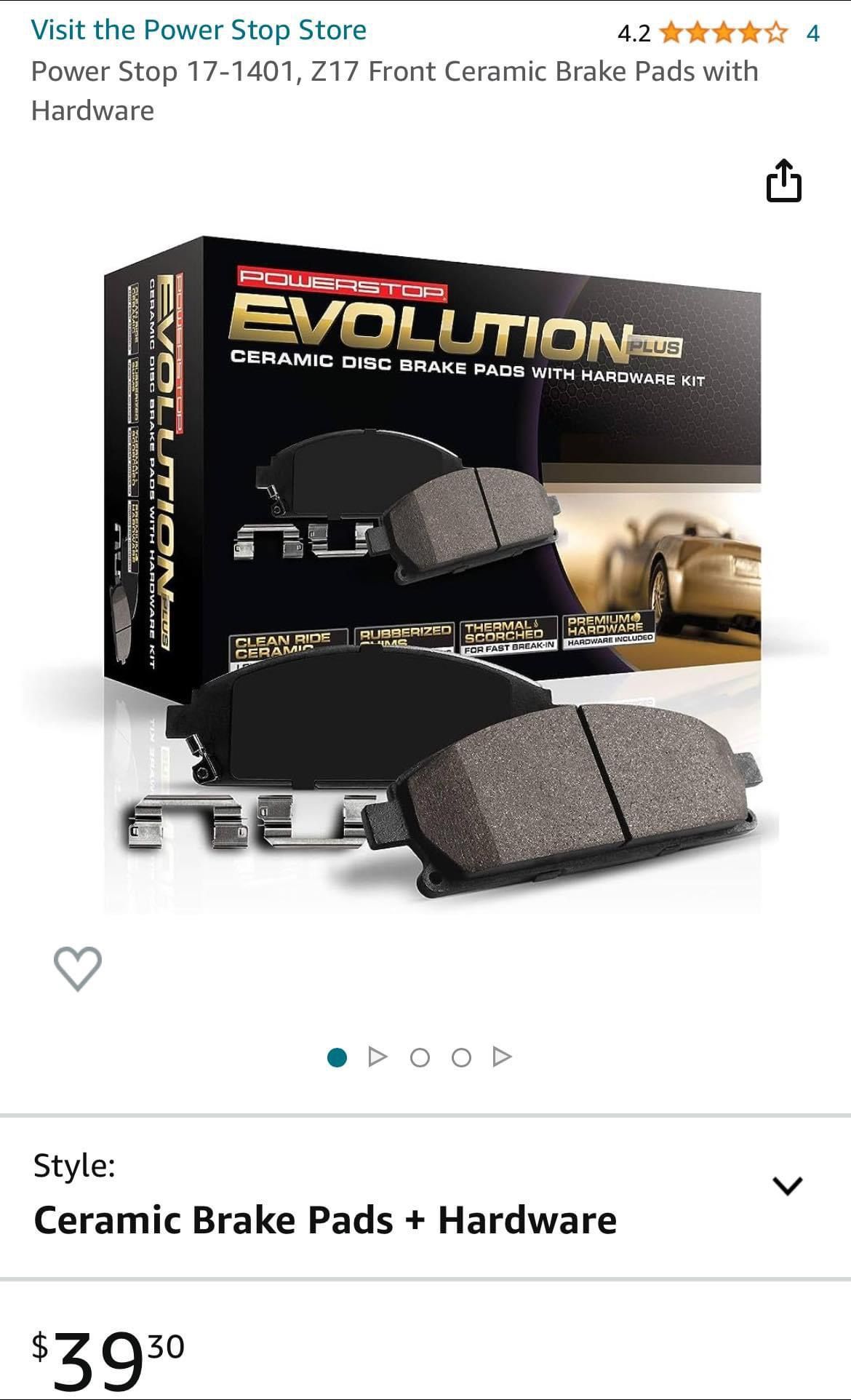 Power Stop 17-1401, Z17 Front Ceramic Brake Pads with Hardware.