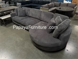 New! 125” Dark Grey Sectional Round Chaise Sectional, Sofa, Contemporary Sectional, Sofa, Large Sectional, Plush Sectional Sofa Couch, Grey Couch,Sofa
