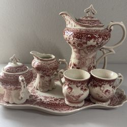 Italian Tea Set “Red Cherub” Antiche Riproduzioni – 6pcs, Vintage Collectible
