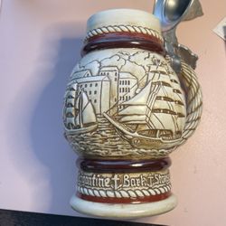 AVON LIDDED BEER STEIN MUG GLASS. Schooners EST. 1977  