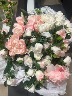 Artificial Silk Flower Bouquet Pink and White