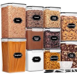PRAKI Large Airtight Food Storage Containers with Lids, 10PCS Plastic Cereal Storage Containers, Kitchen & Pantry Organizers and Storage for Sugar, Fl