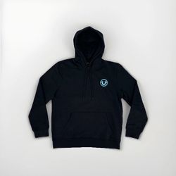 True Religion Hoodie Mens Jet Black Blue Puff Print Size Large  RESTORED 