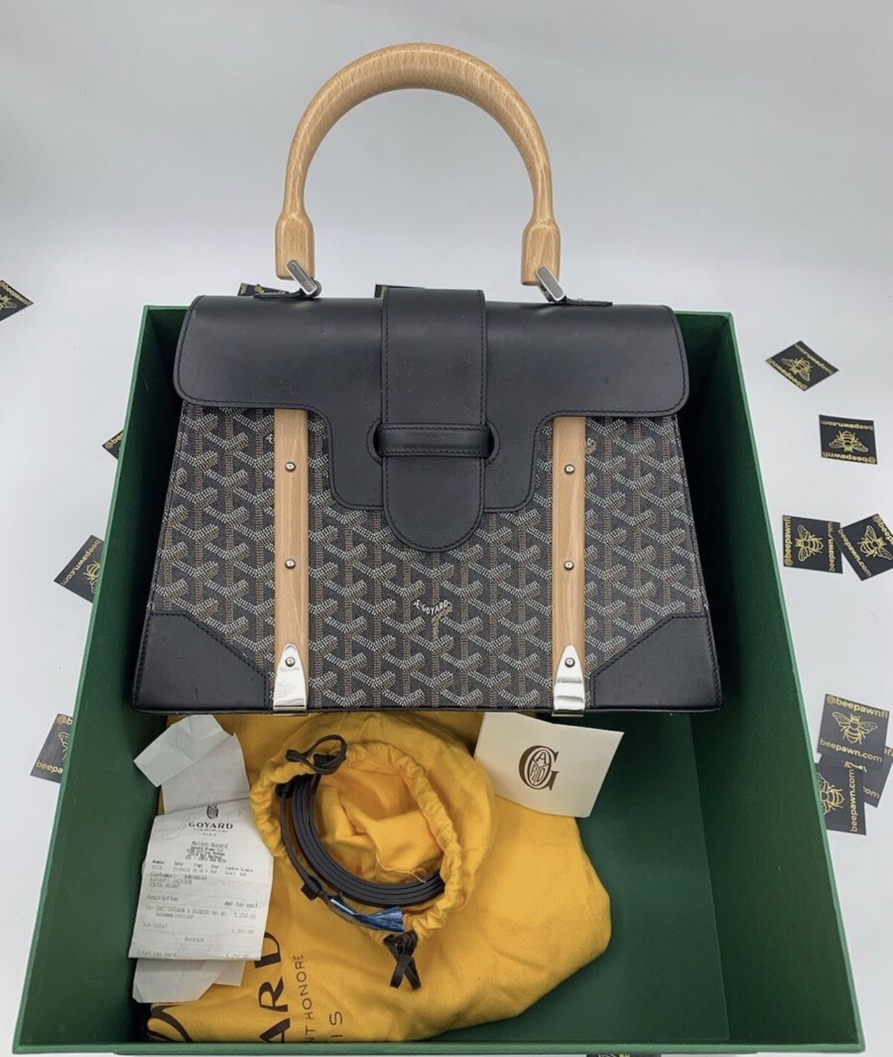 Goyard Saigon Top Handle Bag Coated Canvas W Leather PM Black
