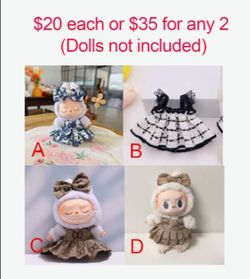 Labubu Doll Clothes: $20 each or $35 for any 2 (Dolls not included)