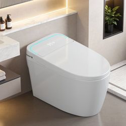 White Smart Toilet Seat With Manual Lid & Dual Flush Function | Auto Flush, Seat-Warming, Night Light, Led Display, Remote Control