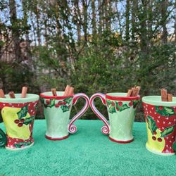 Set of 4 Claire Ware Christmas Winter Holiday Coffee Tea Hot Chocolate Mugs