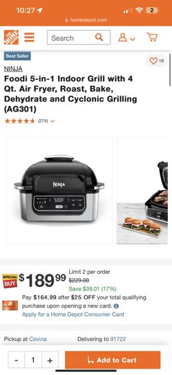  Ninja AG301 Foodi 5-in-1 Indoor Electric Grill with