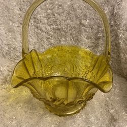 Vintage Large Yellow Glass Basket