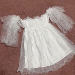New small white tulle poof sleeve short princess fairy dress costume festival 