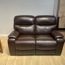 Real Leather Power Reclining Loveseat Couch with Power Headrests