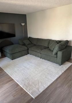 Zone Green Fabric 4 Piece Modular L-Shaped Sectional with 2 Corners 1 Armless Chair & 43" Oversized Square Ottoman | Reversible