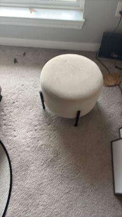 Round Cream Velvet Ottoman with Black Legs