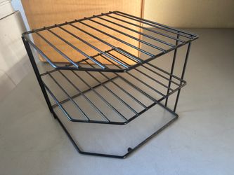 2-Tier Corner Wire Shelf Rack Black