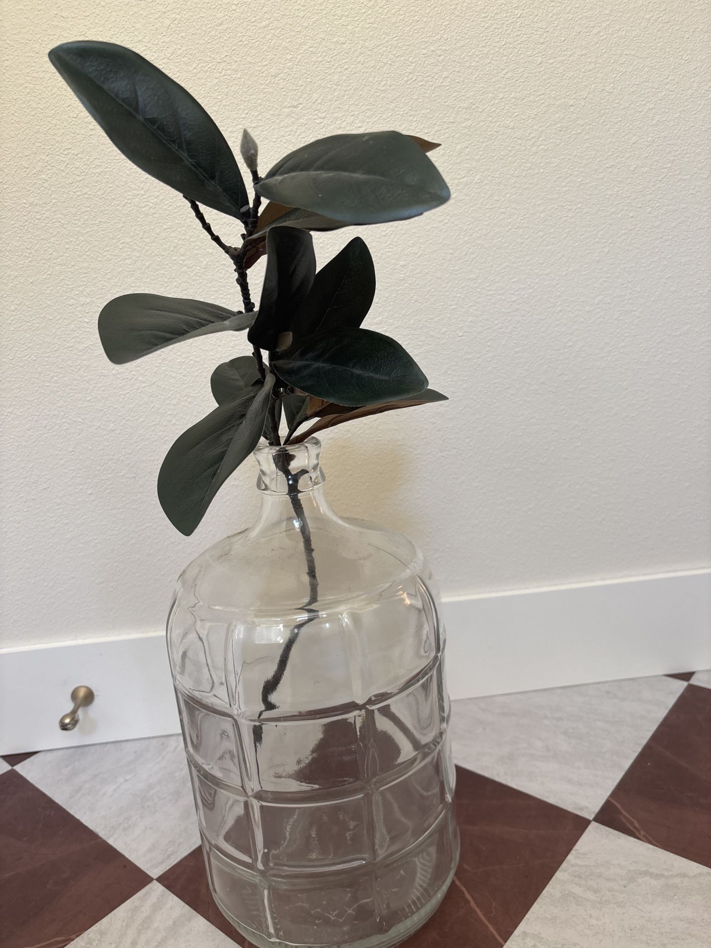 Glass Jug Vase with Faux Magnolia Stem