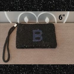 VINTAGE BLACK BEADED WRISTLET CLUTCH PURSE 