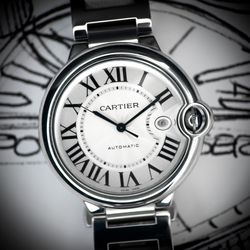 Cartier Ballon Bleu 42mm Silver/White Opaline Dial Full Set With Receipt 