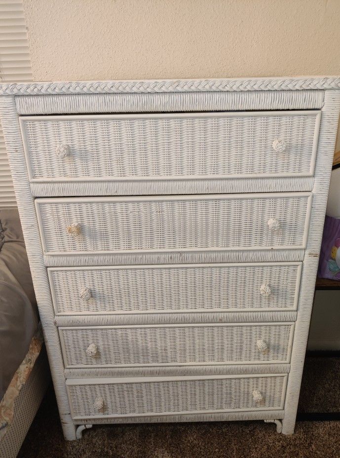 Vintage Henry Link White Wicker Dresser