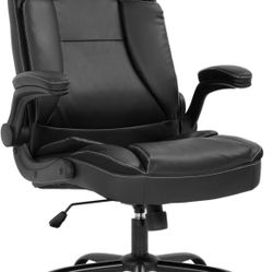 Office Chair Ergonomic Desk Chair PU Leather Computer Chair with Lumbar Support Flip up Armrest Task Chair Rolling Swivel Executive Chair(Black)