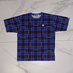 BAPE Logo Check Relaxed Fit One Point Tee Blue Size Small