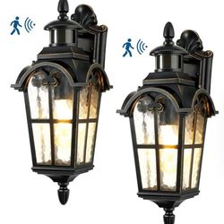 16.8 in. Black Motion Sensing Dusk to Dawn Outdoor Hardwired Wall Lantern Scone  Set of 2