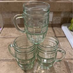 Vintage Green Depression Glass Barrel Mugs - Set of 3
