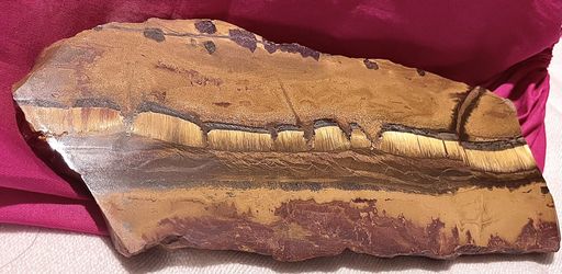 Polished Marra Mamba Tiger Iron Slab – Stunning Chatoyant Bands of Gold, Metallic Grey, and Earthy Red** 453 gm 8 inches x 3.5 inches