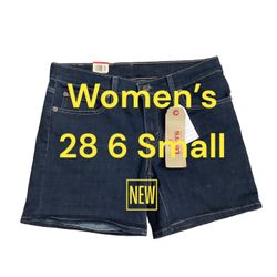 Womens Levi’s 28 6 Small Jeans Denim Shorts Dark Navy Blue Stretch Slim Mid Rise NWT