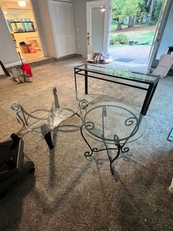 Glass Top Iron Base Table Set – 3 Pieces