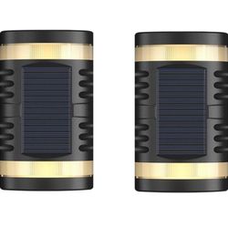 Solar Wall Lights Outdoor Solar Powered Fence Lights 2 LEDs Wall Mounted Landscape Path Lighting for Outdoor Garden Yard Patio Lawn, Hollow Top Design
