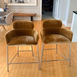 Gorgeous Pair of CB2 Azalea Mink Counter Stool Purchased in 2018 - Width: 25", Depth: 21", Height: 34.5" Smoke free household.