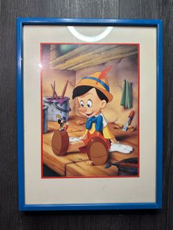 1993 Pinocchio Disney Store Blue Framed  Commemorative Lithograph Jiminy Cricket