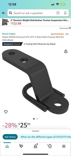 Kolpin 85630 Universal ATV UTV 3-Way Multi-Purpose Bolt-On Hitch,Black