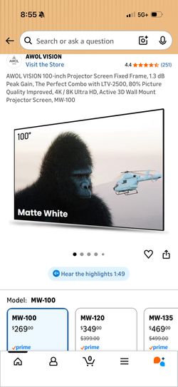 AWOL Projector Screen 100 Inch