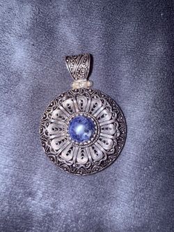 Vintage Blue Sodalite Filigree Necklace in 925 Silver, Turkish Artisan Jewelry, 24" Chain, Estate Jewelry