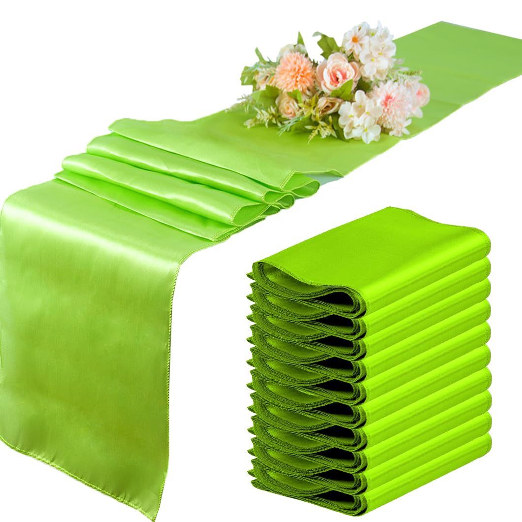 10 Pack Lime Green Satin Table Runners 12x108 Inches Party Table Runner Bright Smooth Table Runner Wedding Party Decorations For Table Green Table Run