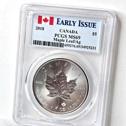 Silver Coin Maple Leaf 2018 Canadian Graded MS69 PCGS