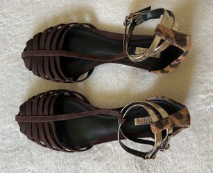 New Schutz Strappy leather Sandals with LeopardDetail size 5